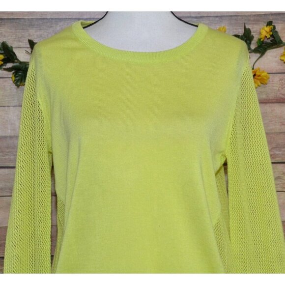 Cabi Lemon Lime Neon Split Back Mesh Pullover Sweater Size M Beach 80's Look - Picture 2 of 9